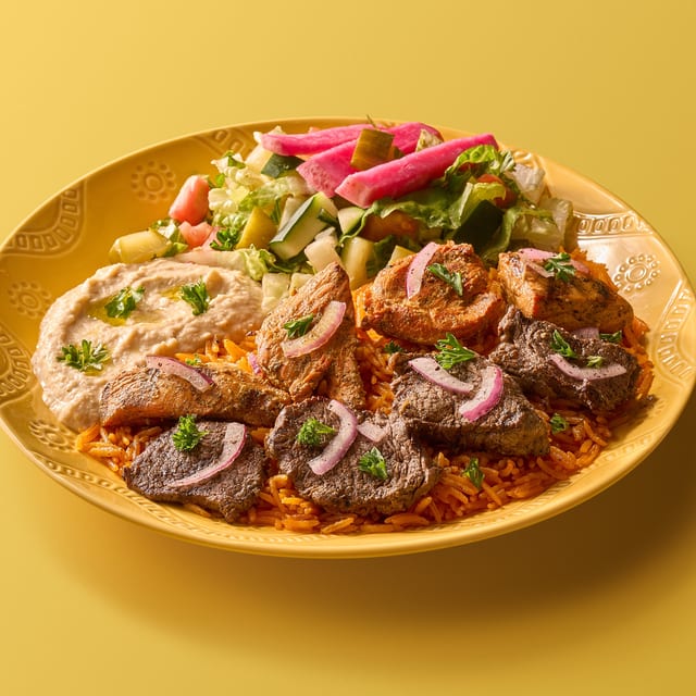 Half Lamb Kabob/Half Chicken Kabob.