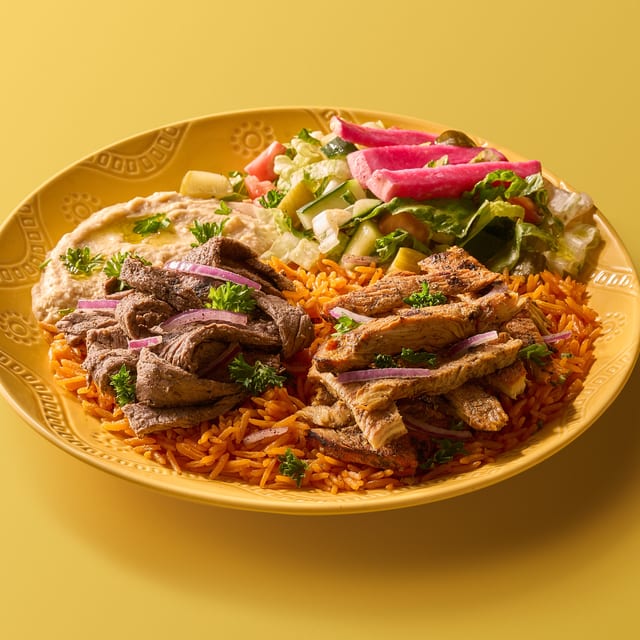 Half Beef/Half Chicken Shawarma Plate.