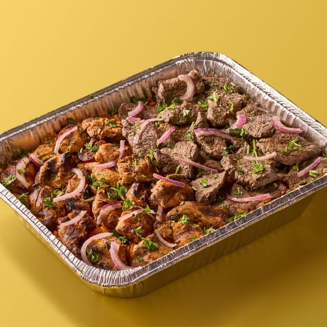 Half Beef Kabob (Steak) & Half Chicken Kabob Family Meal.