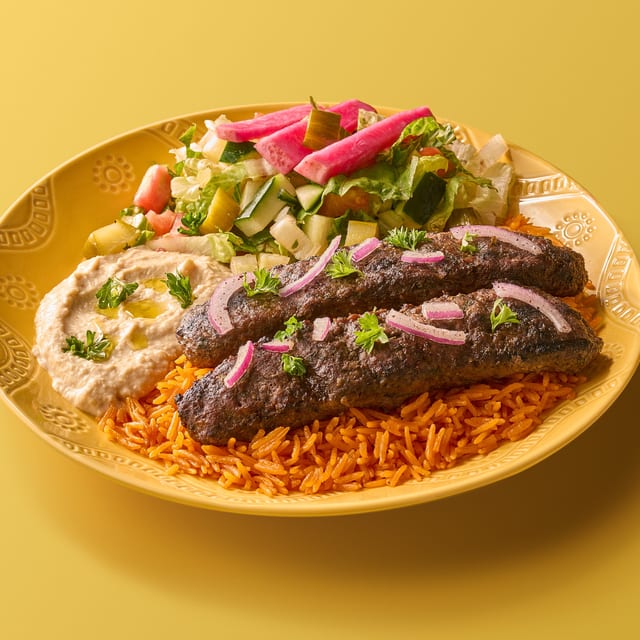 Juicy Egyptian Kofta Kabob Plate.