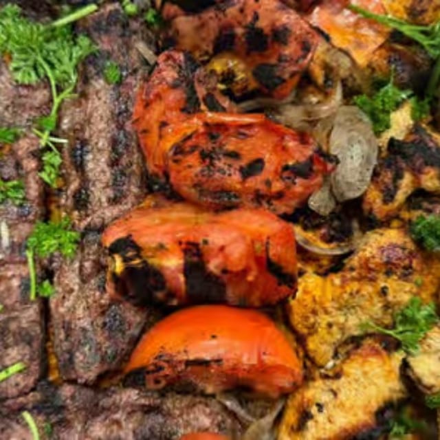 Half Egyptian Kofta Kabob & Half Chicken Kabob Family Meal.