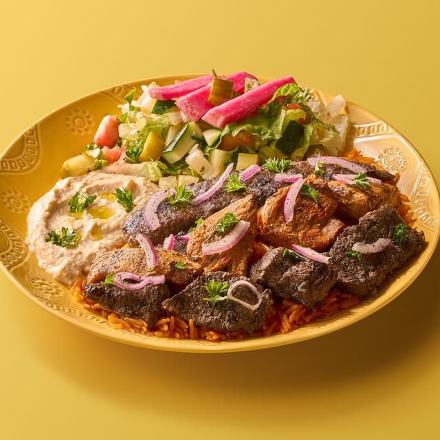 3 Combination plate (Kofta, Steak, Chicken Kabobs).